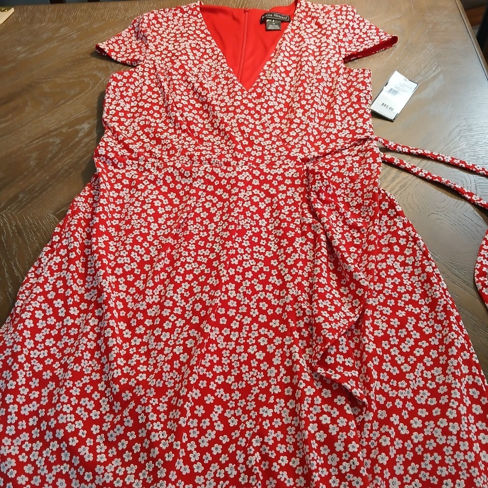 Jessica Howard Dress Size 10 NWT Short Sleeve Red With WhiteFlowers LinedEaster